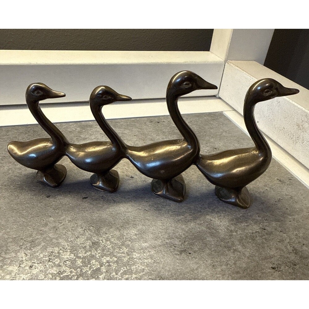 Vintage Brass Geese Family 4 Figurines
